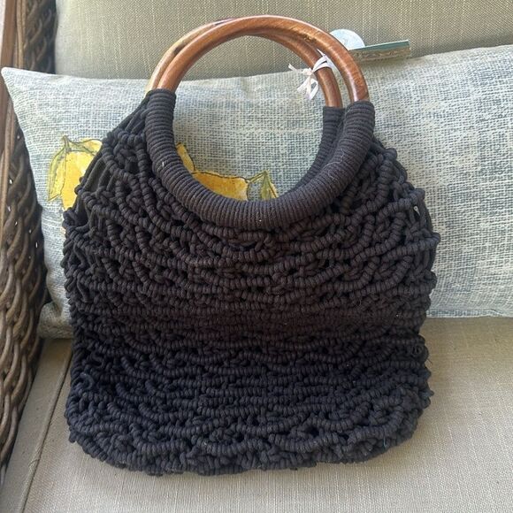 Sigrid Olsen Black Crochet Wooden Handled Handbag - Picture 4 of 7